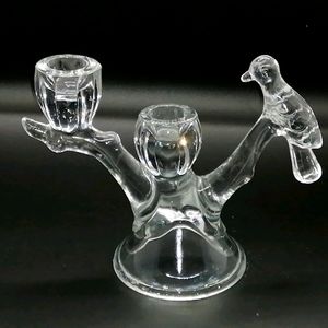 Depression Glass Double Candle Holder with a brird